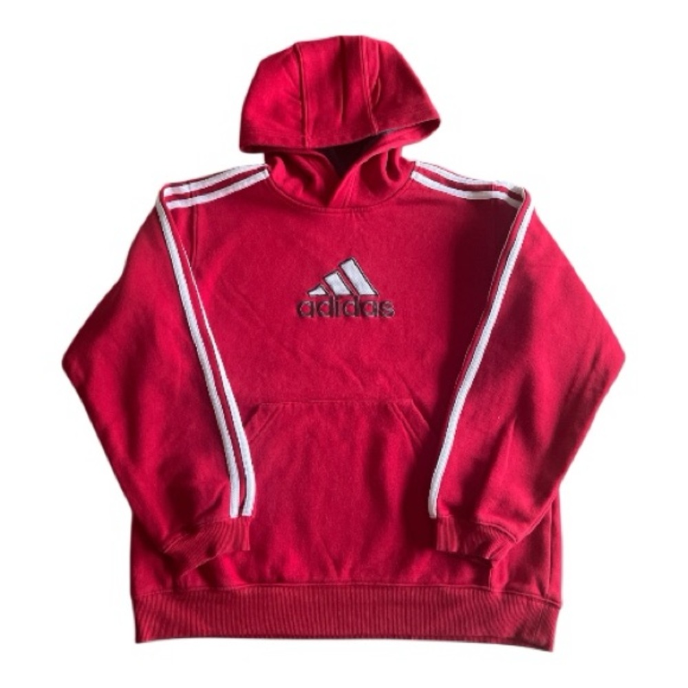 Adidas Kids Red Hoodie with White Stripes